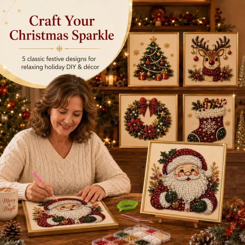 🧘Relaxing & Beginner Friendly -🌲DIY Pearl Diamond Painting Art  Christmas Series Kit