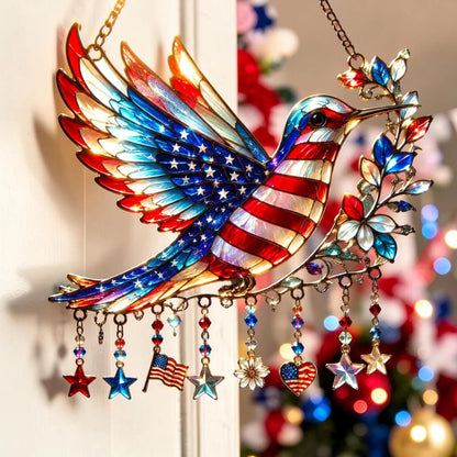 🕊️ Charm Patriotic Hummingbird 🎨 - Personalized Acrylic Window Hanging Suncatcher ✨ | 250th Anniversary Gift 🎁