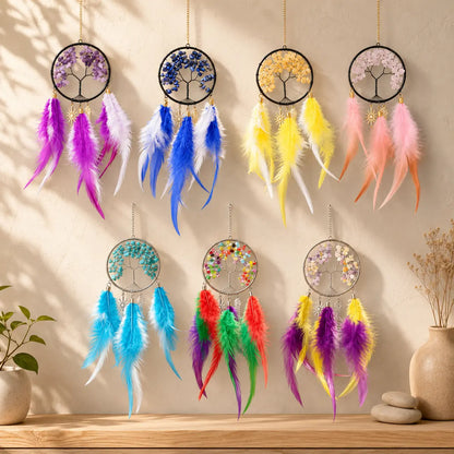 🌿 TODAY ONLY — SAVE 50% ✨ Crystal Tree of Life Feather Hanging | Colorful Boho Window & Wall Decor