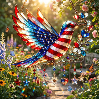 🕊️ Charm Patriotic Hummingbird 🎨 - Personalized Acrylic Window Hanging Suncatcher ✨ | 250th Anniversary Gift 🎁