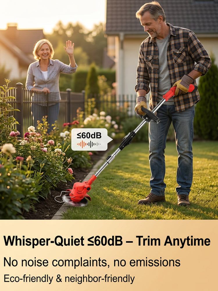 🌿 Lightweight Cordless Grass Trimmer Quiet 9000 RPM Powerful Long Battery Life Foldable Easy Storage