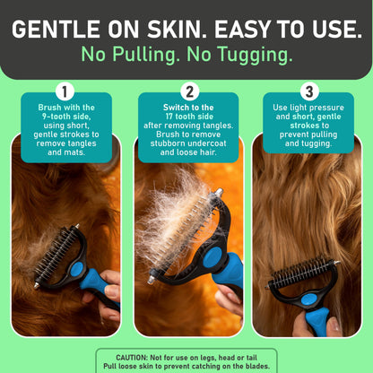 🔥Hot Sale 50% OFF!!🐾Professional Double-Sided Pet Grooming Rake ✨ Undercoat Deshedding Tool for Dogs & Cats 🐶🐱
