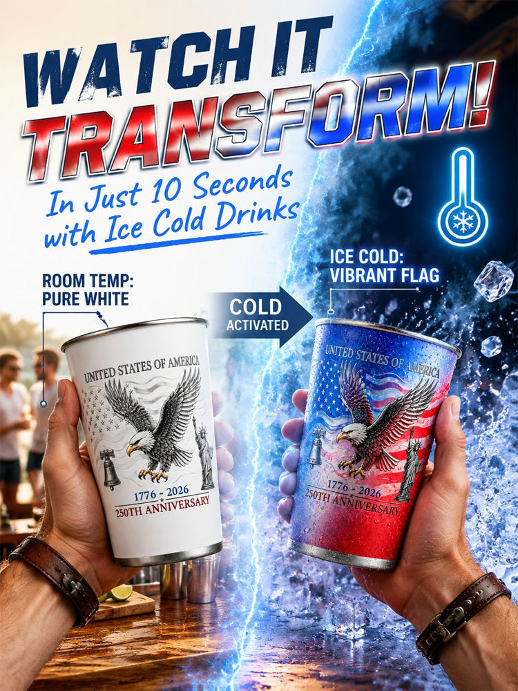 🥂 Toast to the 250th anniversary of our nation! Pour your chilled beverage, and watch the Star-Spangled Banner 🇺🇸 appear vividly on the cup surface.