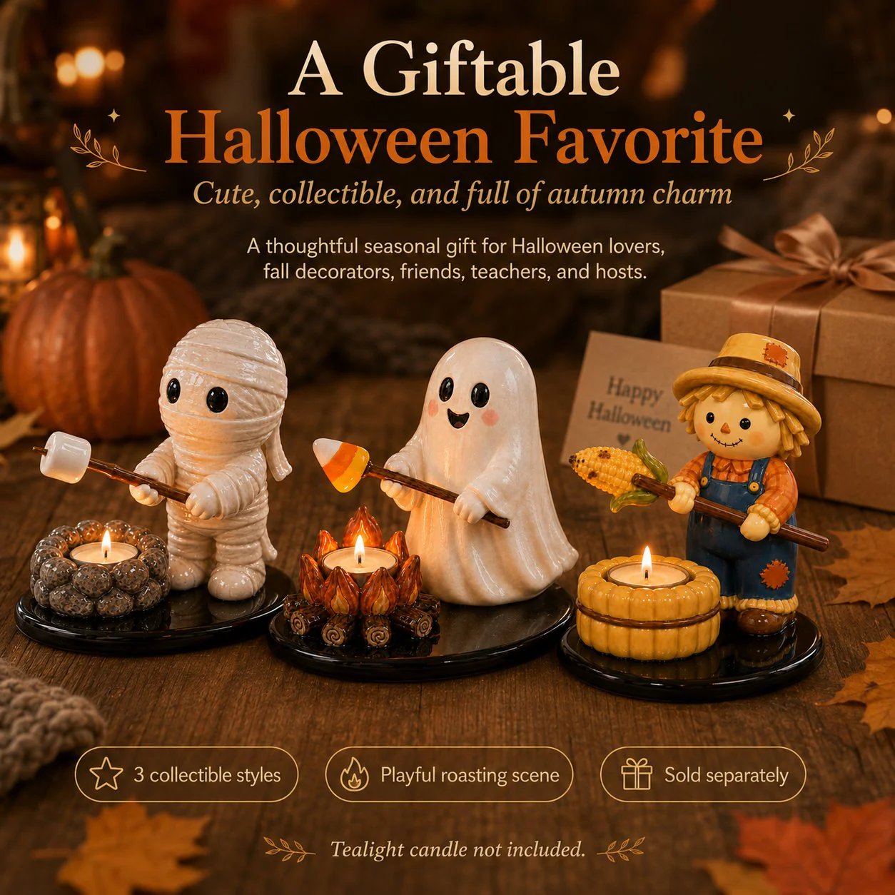 🔥LAST DAY 51% OFF🍂👻Halloween Campfire Tealight Holder ✨– Cozy Spooky Tabletop Décor