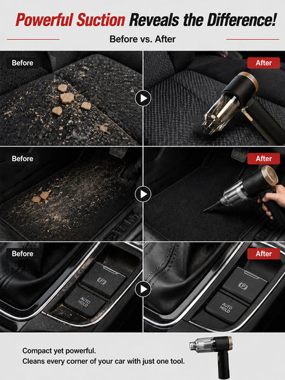🚀 3-in-1 Car Vacuum: 3s to Clean & Inflate, No more messy seats!