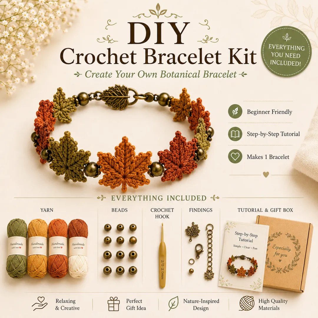 🌿🌸 DIY Nature-Inspired Crochet Bracelet Kit – Create Beautiful Handmade Floral Bracelets