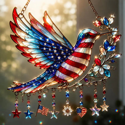 🕊️ Charm Patriotic Hummingbird 🎨 - Personalized Acrylic Window Hanging Suncatcher ✨ | 250th Anniversary Gift 🎁