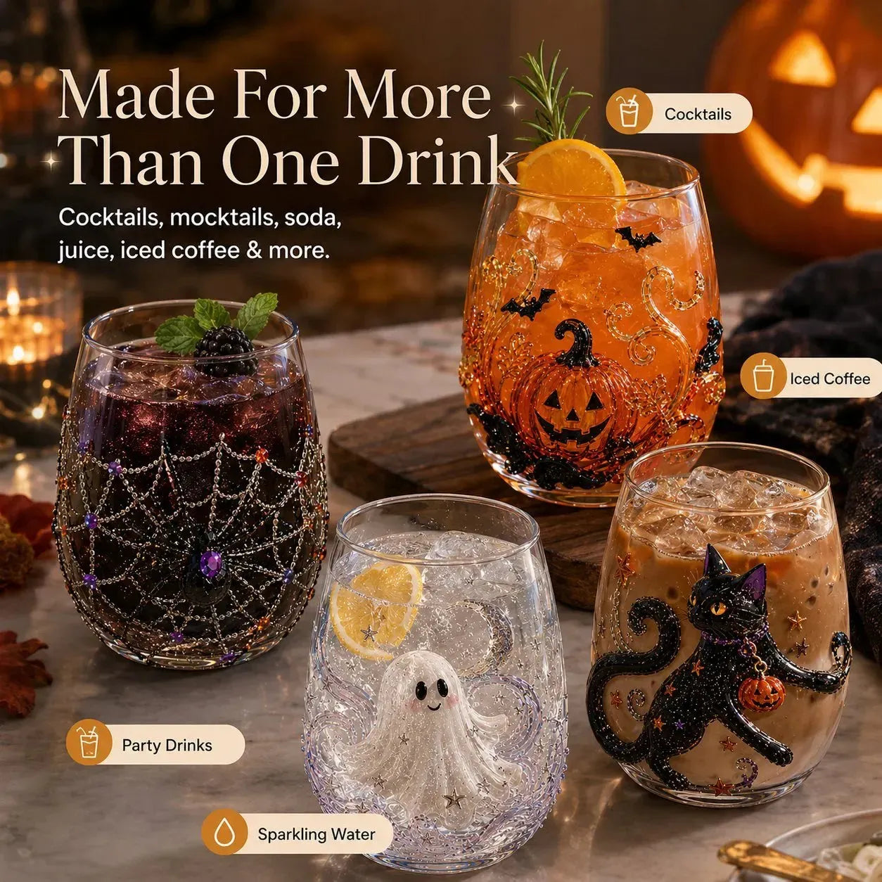 🔥 LAST DAY-60% OFF | 🎃 8-Piece 3D Sculpted Halloween Glass Set - Perfect for parties and cozy autumn bars
