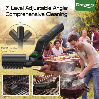 Drayvorx 2-in-1 Cordless Electric Grill Brush, Spin Scrubber with 3-Speed Motor for BBQ Cleaning