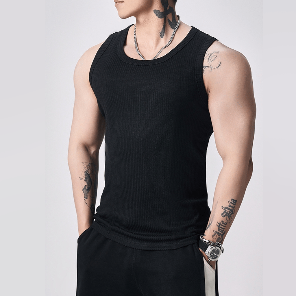 🔥Men's  Wide Strap Ribbed Tank Top