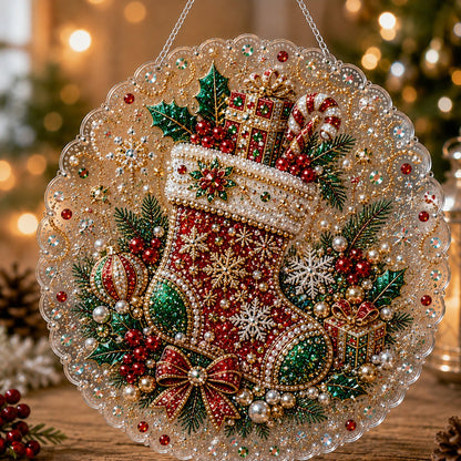 🎄 LIMITED TIME！！ 49% OFF – ✨ Christmas Pearl Diamond Art Hanging Ornament Kit | Luxury Flocked Canvas with Scratch-Resistant Non-Fading Pearl Beads DIY Handmade Holiday Hanging Decor 🎅💎