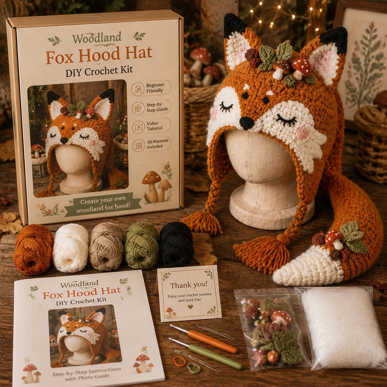 🔥LAST DAY 50% OFF - 🧵 Fantasy Hood Hat DIY Crochet Kit – Create Your Own Magical Wearable Character Hat