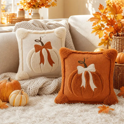 🎃 Limited-Time Fall Offer – Cozy 3D Bow Pumpkin Pillow Cover