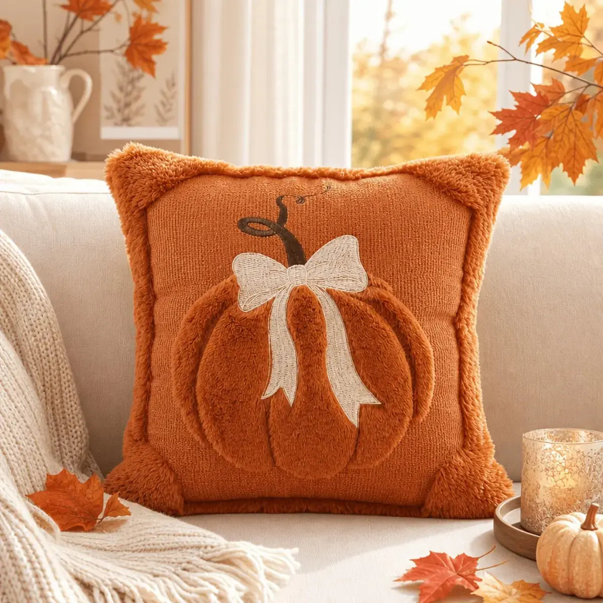 🎃 Limited-Time Fall Offer – Cozy 3D Bow Pumpkin Pillow Cover