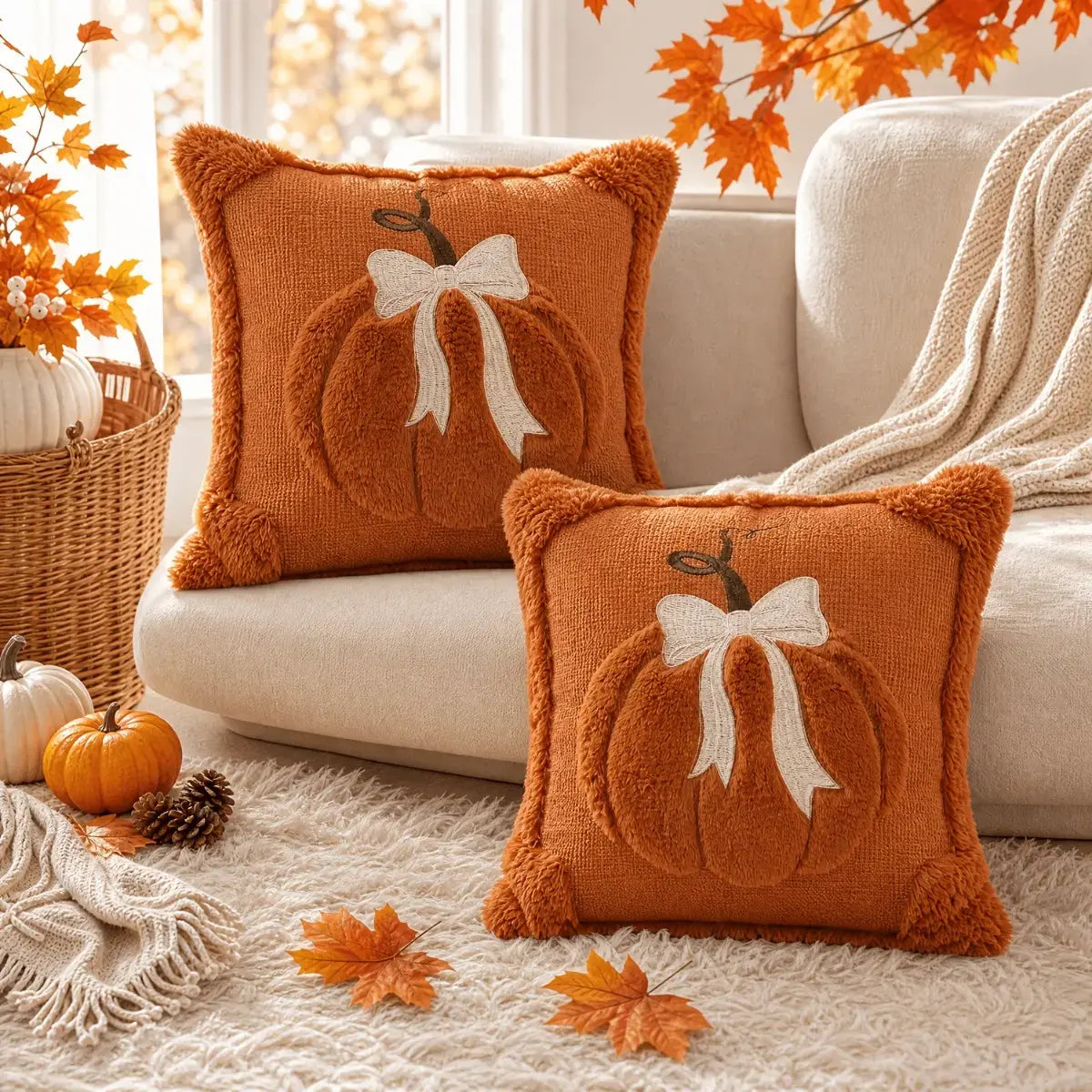 🎃 Limited-Time Fall Offer – Cozy 3D Bow Pumpkin Pillow Cover