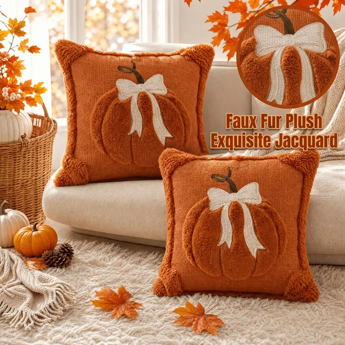 🎃 Limited-Time Fall Offer – Cozy 3D Bow Pumpkin Pillow Cover