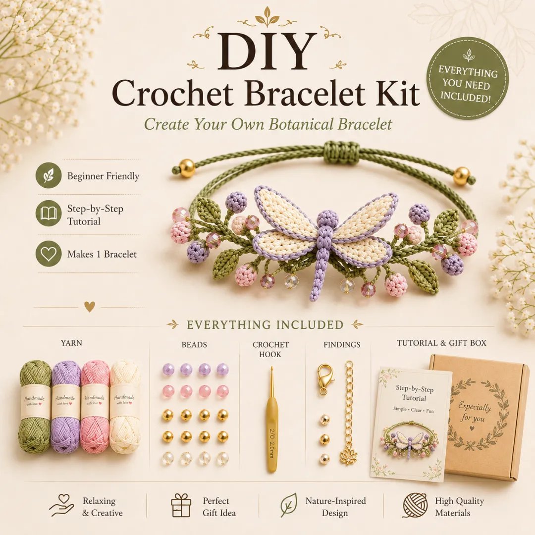 🌿🌸 DIY Nature-Inspired Crochet Bracelet Kit – Create Beautiful Handmade Floral Bracelets