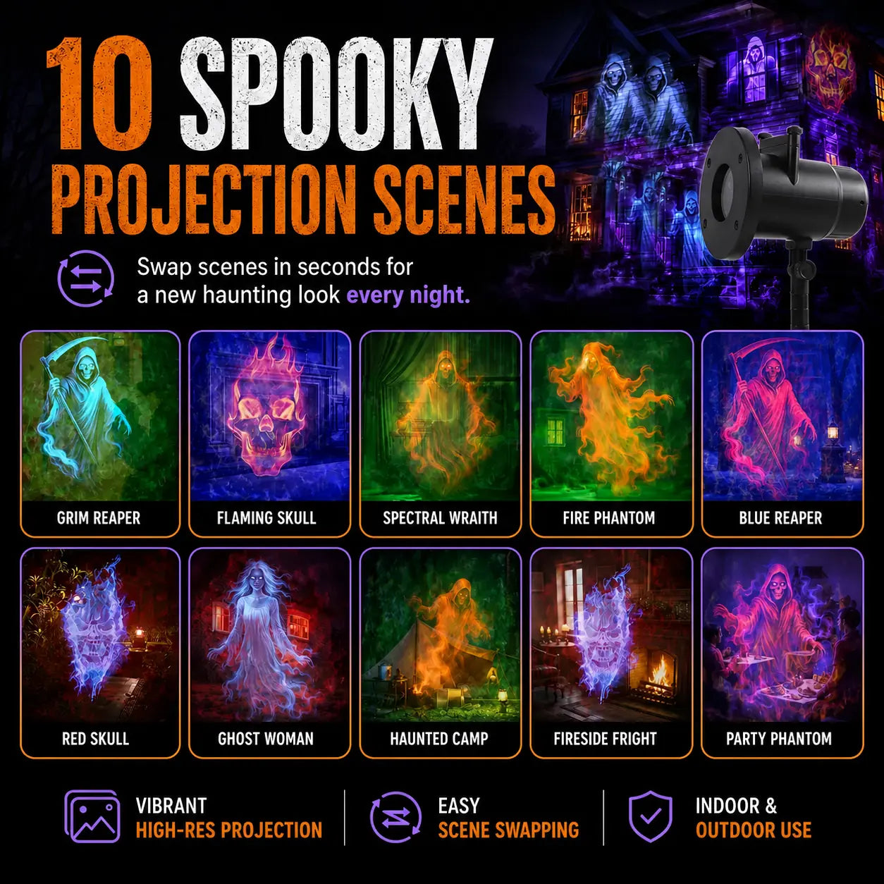 🎃 50% OFF Today – 32FT HD Halloween Projector with 10 Spooky Scenes, Remote & Timer
