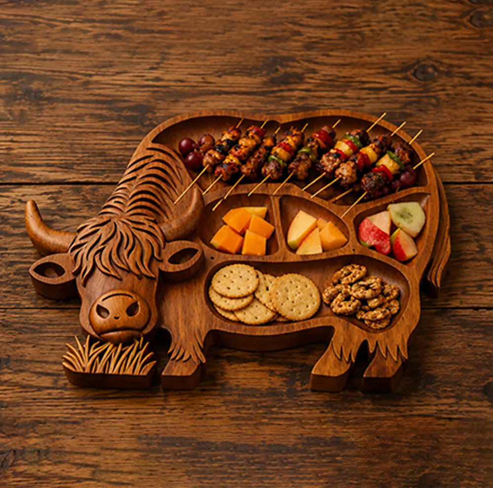 🔥Today’s Deal! Highland Cow Charcuterie Board for Farmhouse Kitchens