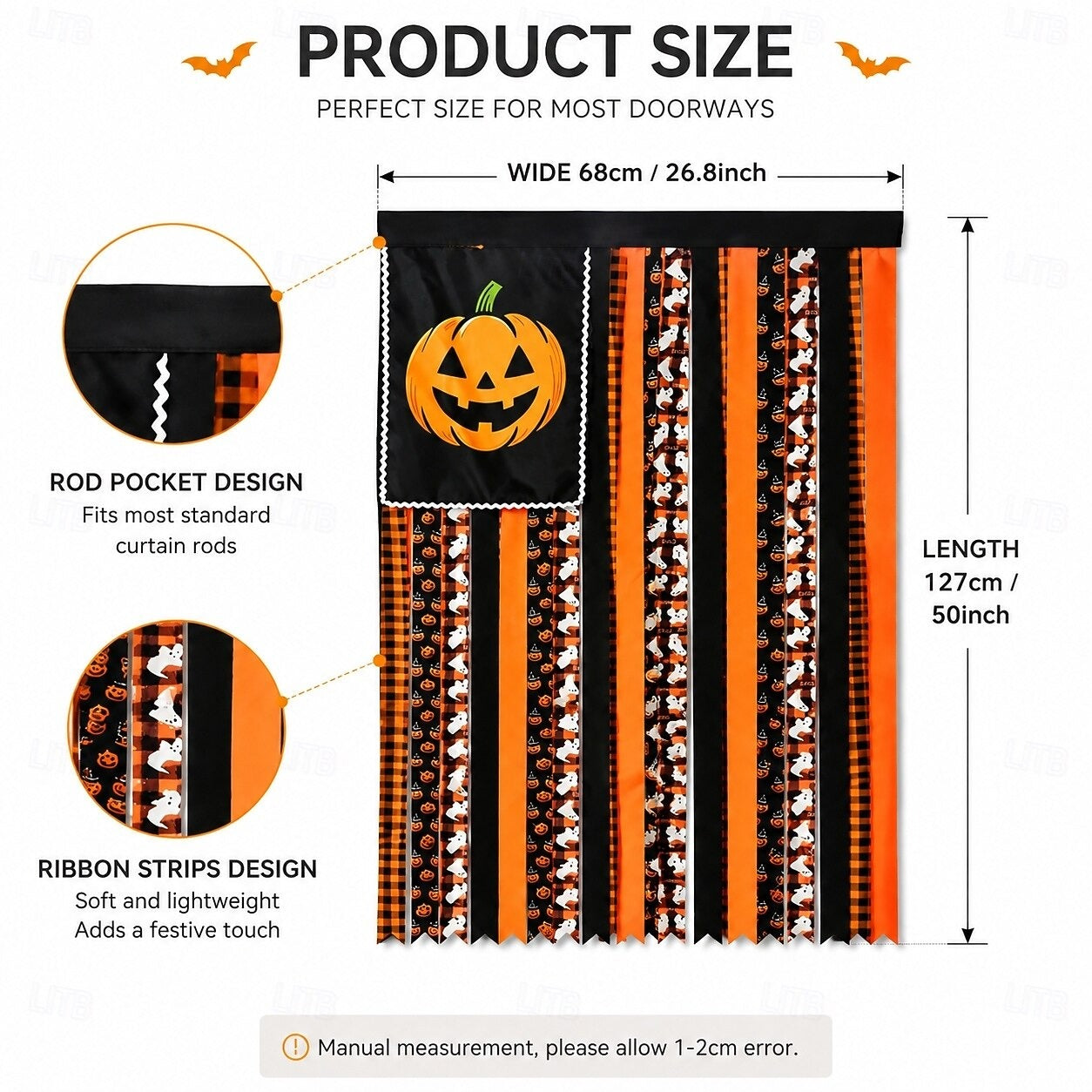 Halloween Banner Flag Pre-Lit Pumpkin Fabric Ribbon