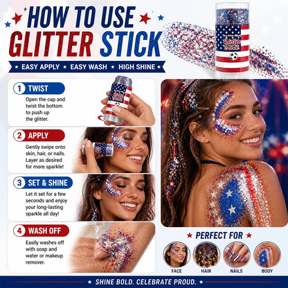 🦅4th of July Glitter Stick✨🔔Red, White & Blue Body & Hair Sparkle