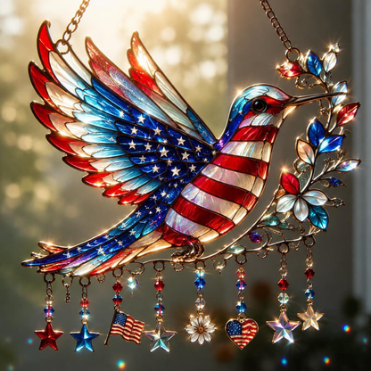 🕊️ Charm Patriotic Hummingbird 🎨 - Personalized Acrylic Window Hanging Suncatcher ✨ | 250th Anniversary Gift 🎁