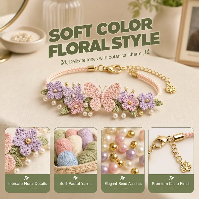 🌿🌸 DIY Nature-Inspired Crochet Bracelet Kit – Create Beautiful Handmade Floral Bracelets