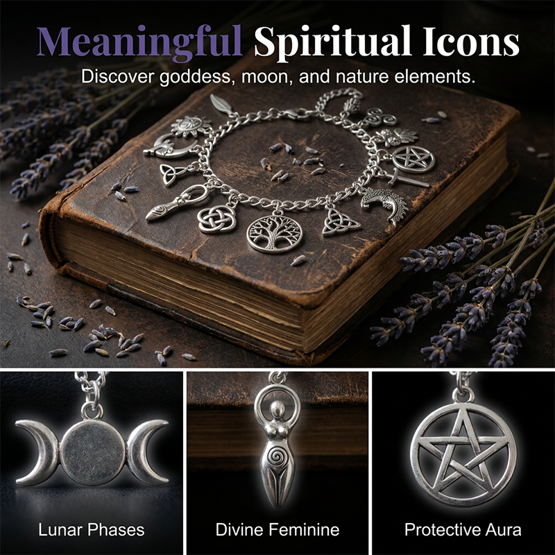 🌙 Vintage Witchy Charm Bracelet – Mystical Celestial Jewelry For Everyday Magic